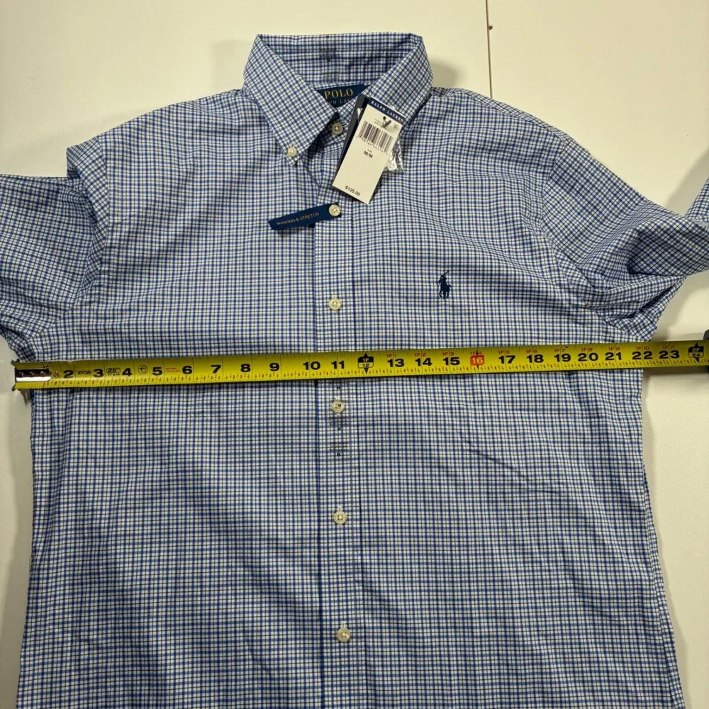 NEW Polo Ralph Lauren Performance Button Down Shirt Medium Blue Gingham Stretch
